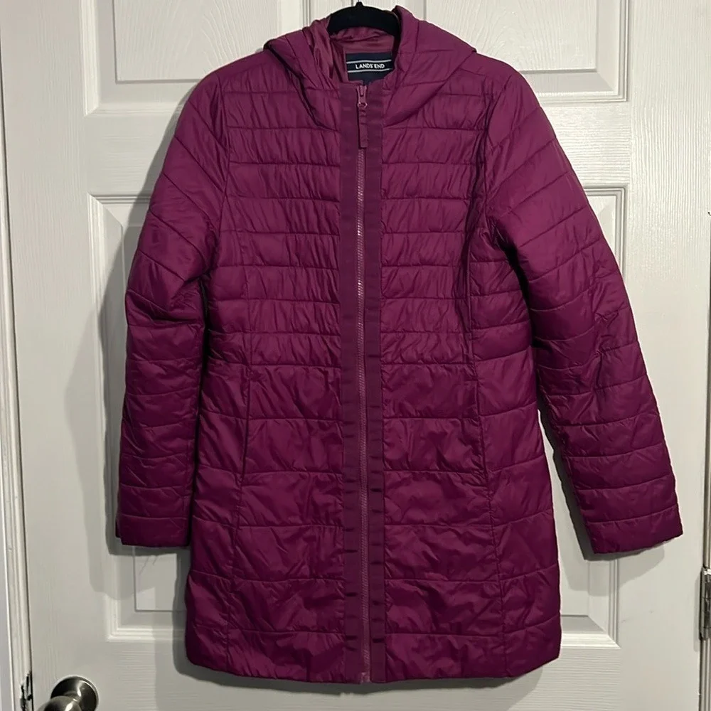 Lands' End Girl's Puffer Winter Coat - Size XL (16) Purple - Hood - Full Zip